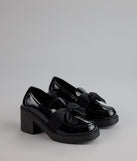 Gloss And Bow Block Heel Loafers