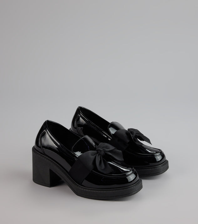 Gloss And Bow Block Heel Loafers