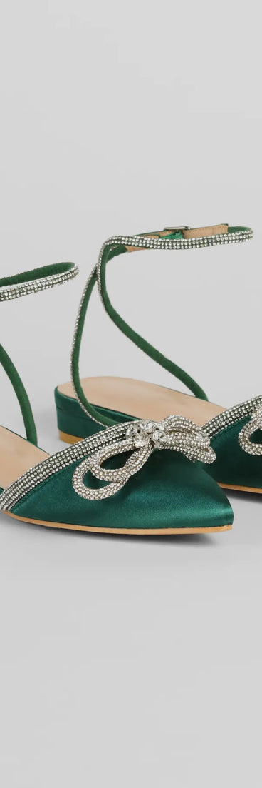Sweet But Sassy Satin Rhinestone Bow Flats