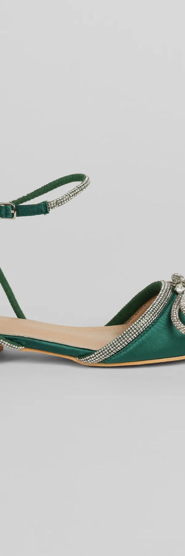 Sweet But Sassy Satin Rhinestone Bow Flats