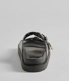 The On Trend Western Buckle Faux Leather Slide Sandals in black brings edge and energy to your vibe, ready to elevate any festival look or concert outfit.