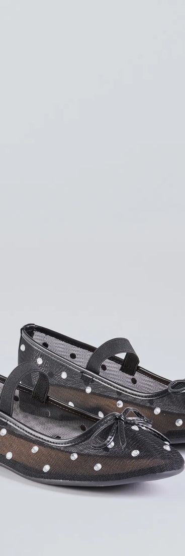 Sparkle And Shine Rhinestone Bow Ballet Flats, a trendy black addition to women's going-out outfits, is ideal for Christmas party outfits, chic NYE attire, or winter night-out looks that keep you on-trend!