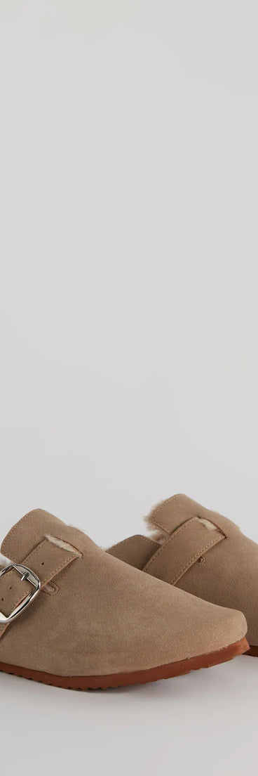 Cozy Up Faux Sherpa Lined Buckle Strap Clogs