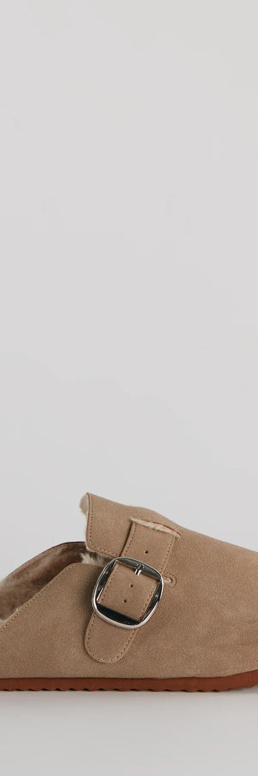 Cozy Up Faux Sherpa Lined Buckle Strap Clogs