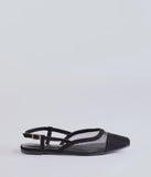 The Classically Chic Slingback Colorblock Ballet Flats are women's black shoes for work, featuring a sleek silhouette and cushioned sole for all-day comfort, and are a trendy choice for professional or business casual outfits.