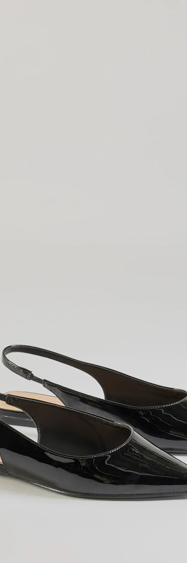 The So Stunning Faux Patent Leather Pointy Flats are women's black shoes for work, featuring a sleek silhouette and cushioned sole for all-day comfort, and are a trendy choice for professional or business casual outfits.