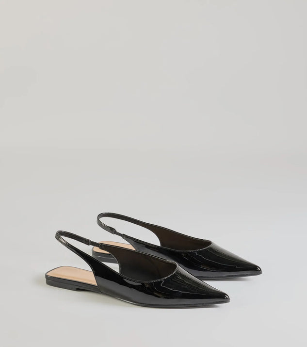 The So Stunning Faux Patent Leather Pointy Flats are women's black shoes for work, featuring a sleek silhouette and cushioned sole for all-day comfort, and are a trendy choice for professional or business casual outfits.