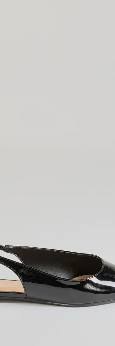 The So Stunning Faux Patent Leather Pointy Flats are women's black shoes for work, featuring a sleek silhouette and cushioned sole for all-day comfort, and are a trendy choice for professional or business casual outfits.