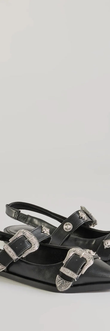 
Upgrade your style game for 2025 with the Western Flair Buckle Strap Sling-Back Flats in black, perfect for any fashion-forward wardrobe.