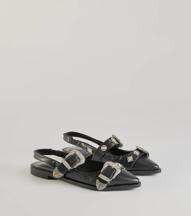 
Upgrade your style game for 2025 with the Western Flair Buckle Strap Sling-Back Flats in black, perfect for any fashion-forward wardrobe.
