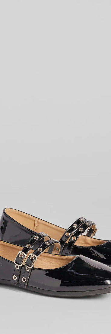Sleek Buckled Strappy Patent Faux Leather Flats