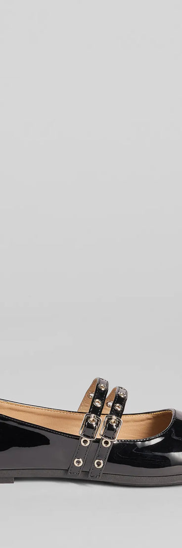 Sleek Buckled Strappy Patent Faux Leather Flats