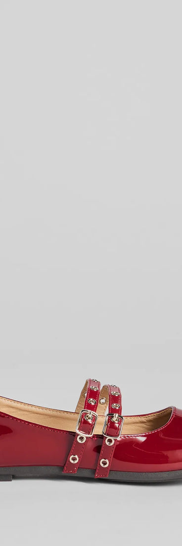 Sleek Buckled Strappy Patent Faux Leather Flats