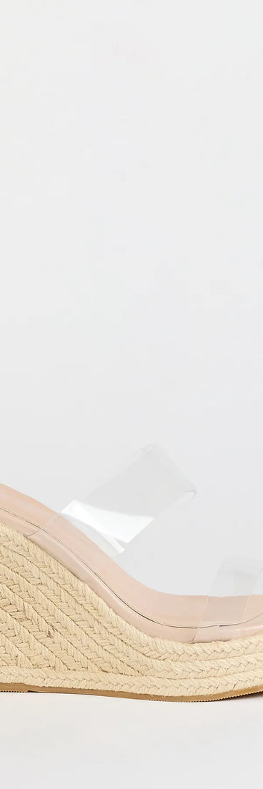 Turn heads in the Stylish Transparency Espadrille Wedges, nude heels showcasing a fresh trend or stylish detail made to elevate your full Windsor fit.