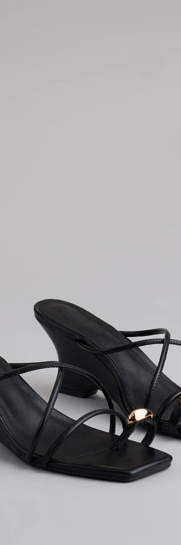 Step into style with the Refined And Classy Toe Ring Strappy Wedges, black heels made to complete your Windsor look with comfort and glam in mind.