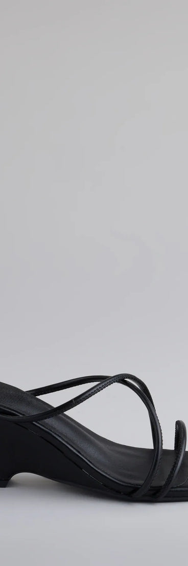 Turn heads in the Refined And Classy Toe Ring Strappy Wedges, black heels showcasing a fresh trend or stylish detail made to elevate your full Windsor fit.