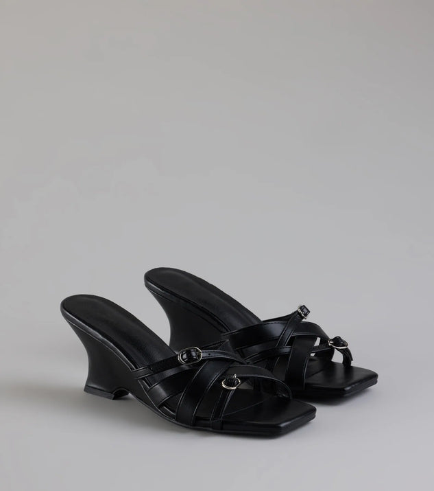 Windsor Playing It Cute Strappy Buckle Wedge Heels Sale