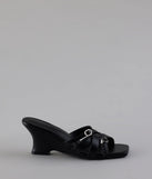 Turn heads in the Playing It Cute Strappy Buckle Wedge Heels, black heels showcasing a fresh trend or stylish detail made to elevate your full Windsor fit.