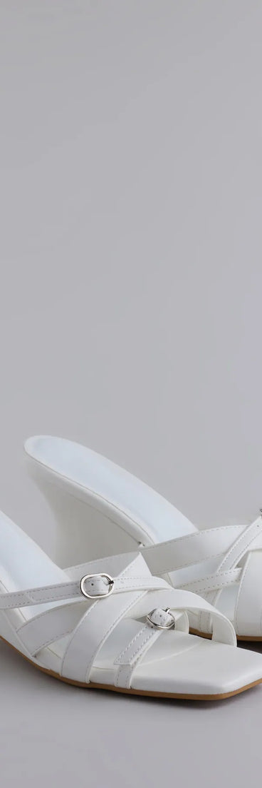 Step into style with the Playing It Cute Strappy Buckle Wedge Heels, white heels made to complete your Windsor look with comfort and glam in mind.