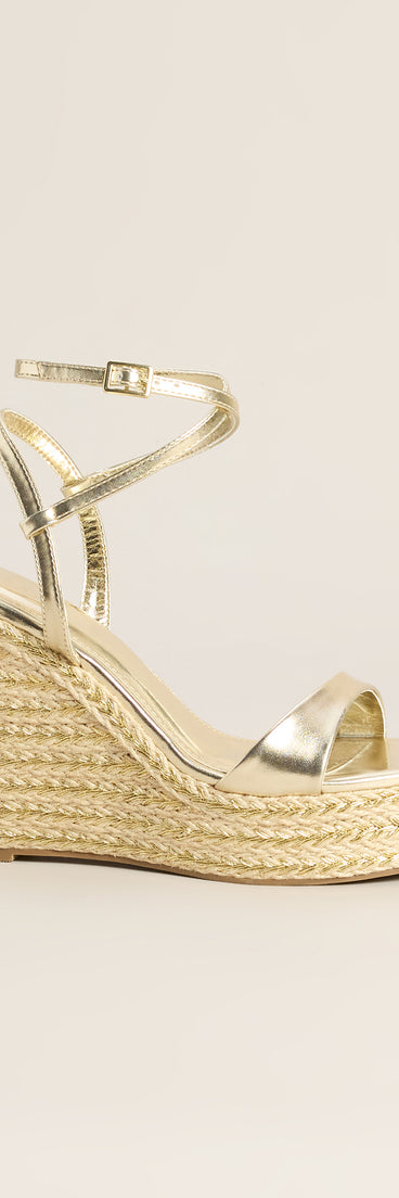 Chic On Arrival Metallic Espadrille Wedges