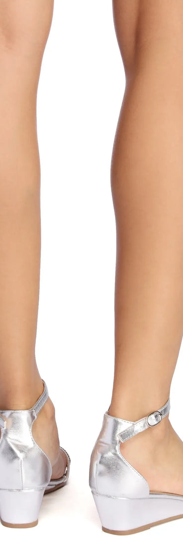 silver wedge dress shoes Rhinestone Short Wedge Heels