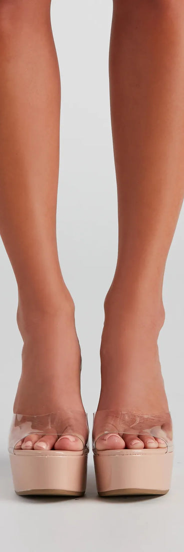 In the Clear Faux Patent Leather Wedges
