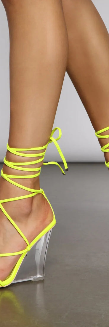 Wrap Around Faux Leather Lucite Wedges