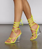 Wrap Around Faux Leather Lucite Wedges