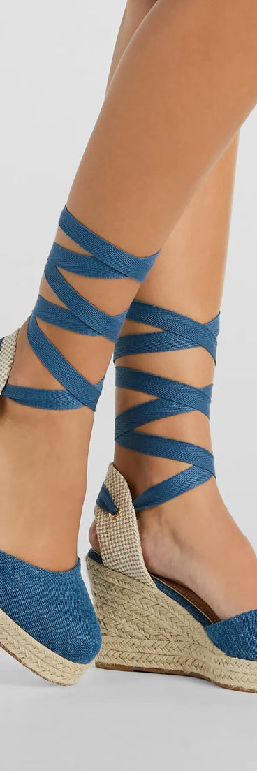 Beachy Dreams Denim Lace-Up Espadrille Wedges