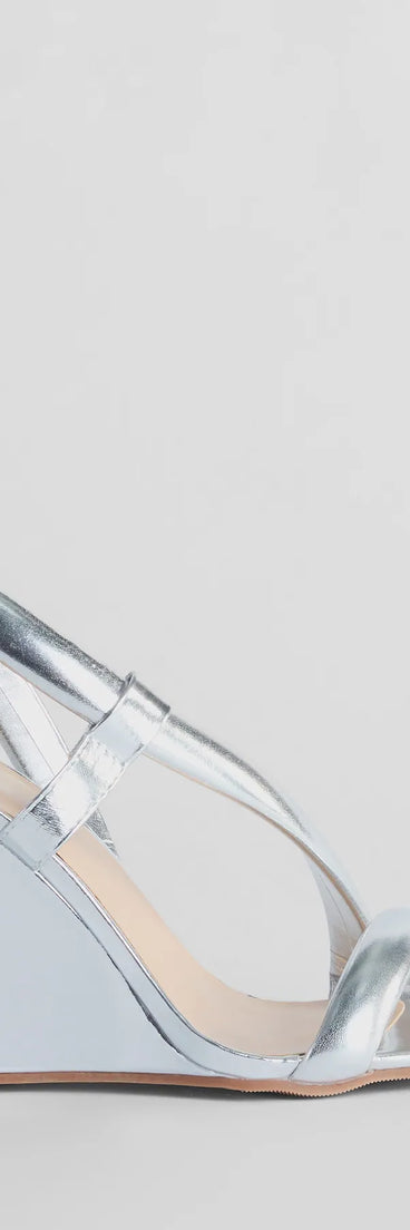 Glam Accent Strappy Metallic Faux Leather Wedges