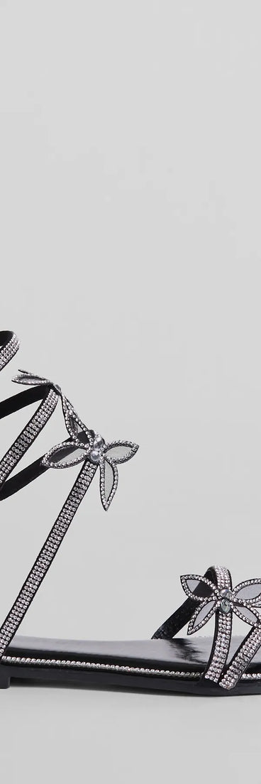 
Upgrade your style game for 2025 with the Perfectly Glam Rhinestone Butterfly Spiral Strap Sandals in black, perfect for any fashion-forward wardrobe.