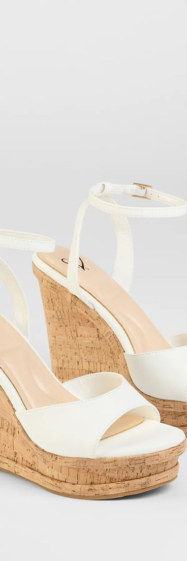 Step into style with the New Heights Cork Platform Wedges, white heels made to complete your Windsor look with comfort and glam in mind.