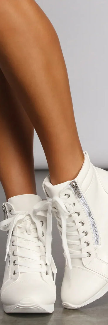 Step It Up Faux Leather Wedge Sneakers