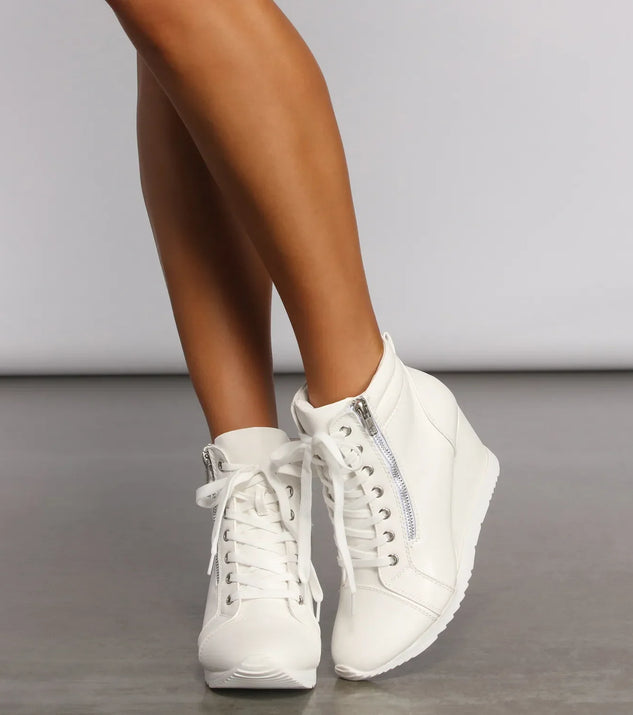 Step It Up Faux Leather Wedge Sneakers