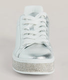 Stay on-trend this season with the Playful Shimmer Rhinestone Trim Platform Sneakers in silver, a must-have for creating stylish and effortless spring outfits for women.