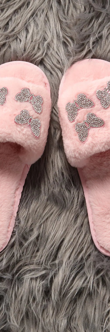 Faux Fur Embroidered Butterfly Slippers