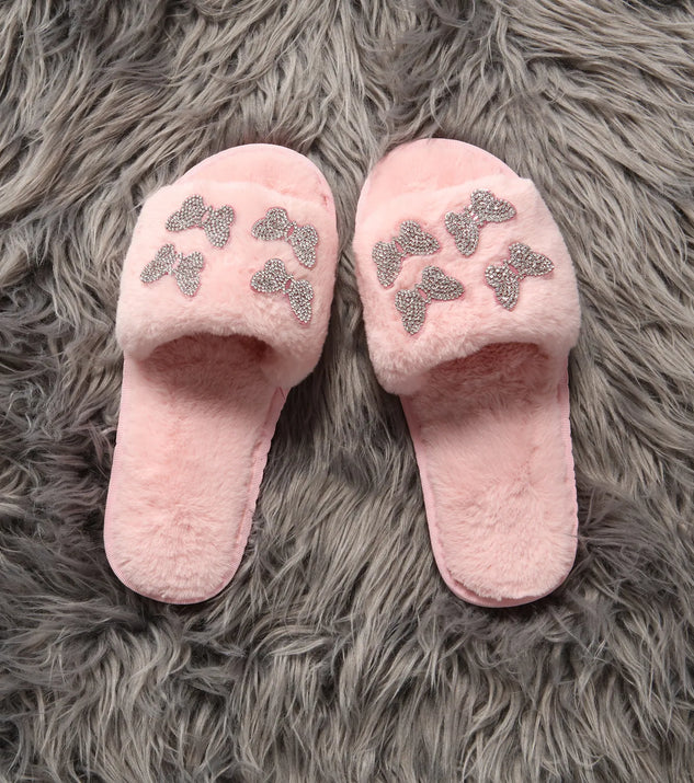 Faux Fur Embroidered Butterfly Slippers