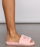 Faux Fur Embroidered Butterfly Slippers