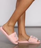 Faux Fur Embroidered Butterfly Slippers