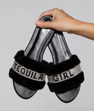 Rhinestone Tequila Girl Fluffy Slide Sandals