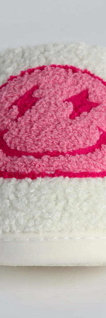 Happy Face Faux Sherpa Slippers