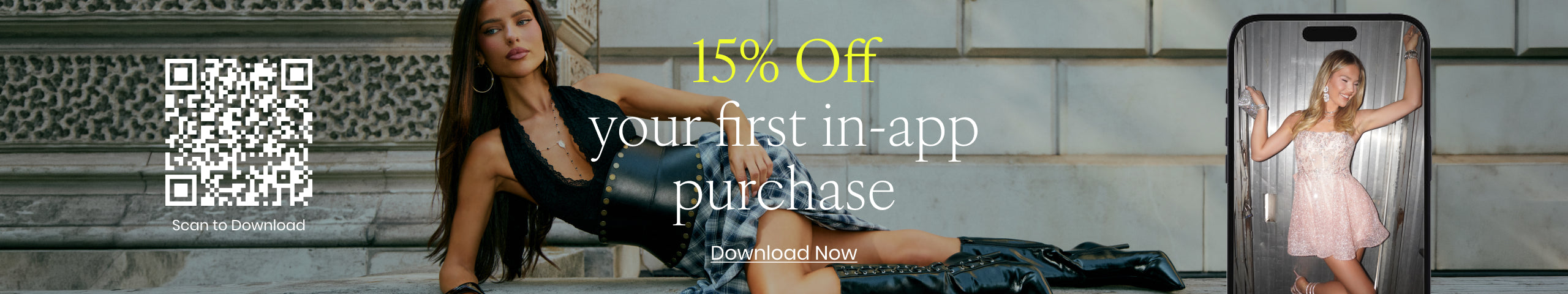 Get 15% off your first in-app purchase when you download the Windsor app—shop faux leather tops, hoco dresses, and more!