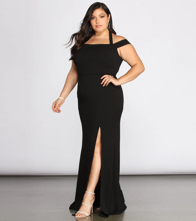 Plus Adelina Formal Halter Crepe Dress | Windsor
