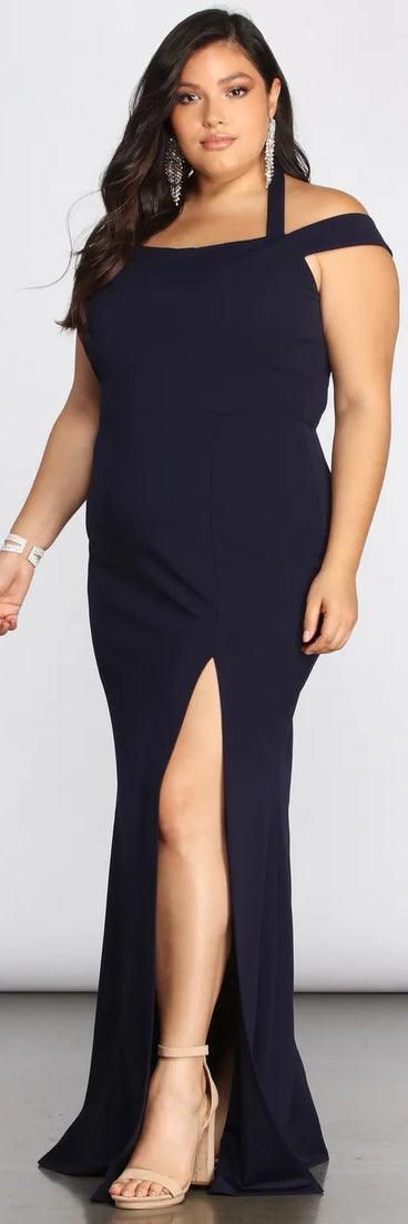 Plus Adelina Formal Halter Crepe Dress