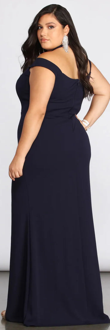 Plus Adelina Formal Halter Crepe Dress