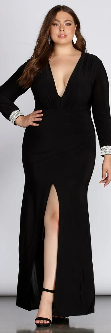 Plus Athena Formal Asymmetrical Pearl Dress