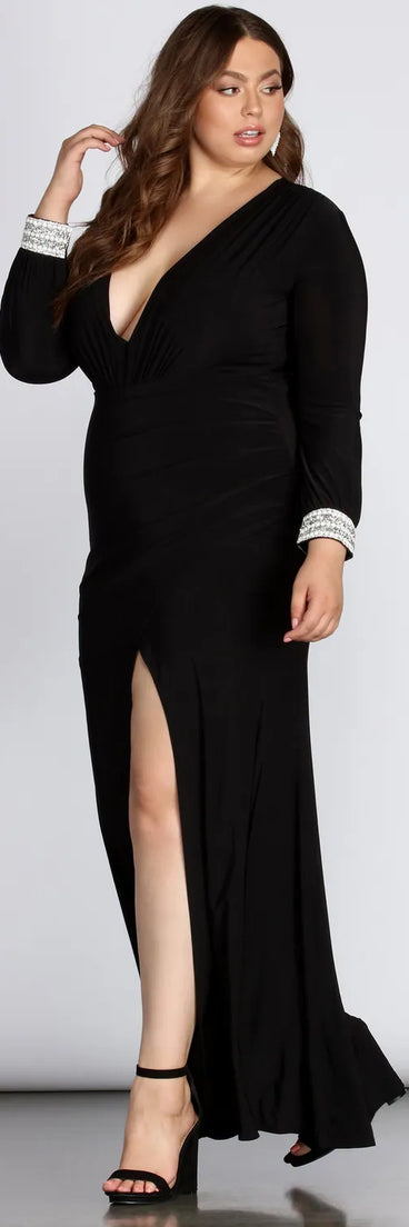 Plus Athena Formal Asymmetrical Pearl Dress