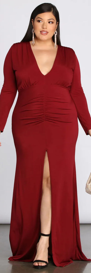 Plus Denise Formal Plunging Ruched Dress