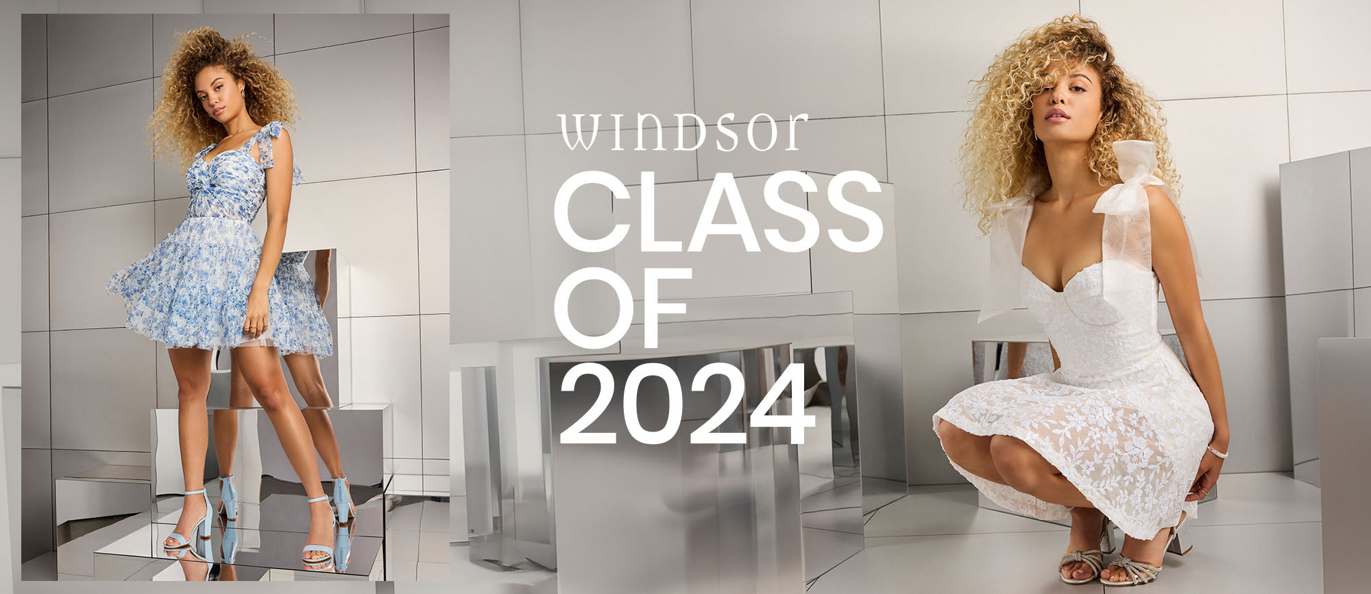 Celebrate in Windsor’s 2024 graduation dresses featuring white dresses in lace or chiffon, semi-formal designs in colorful prints, grad party dresses, stunning flowy to fitted dresses, and short to long lengths!