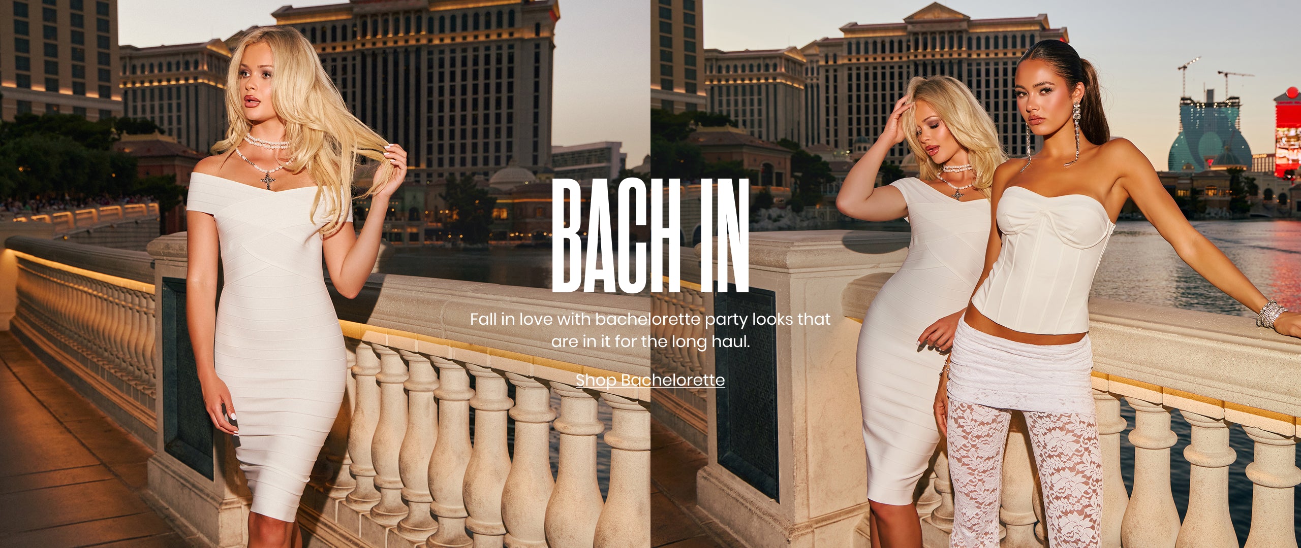 Bach In—shop bachelorette dresses and outfits featuring corset details, off-shoulder midis, for unforgettable bridal style.
